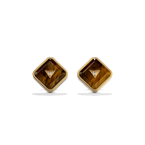 House of Harlow Nova Stud Earrings in 14k gold with tiger's eye and white diamonds, front view
