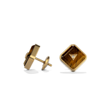 House of Harlow Nova Stud Earrings in 14k gold with tiger's eye and white diamonds, side view