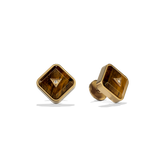 House of Harlow Nova Stud Earrings in 14k gold with tiger's eye and white diamonds, three-quarter view