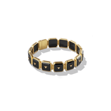 House of Harlow Petite Nova Stacker Bracelet in 14k gold with black onyx and white diamonds, three-quarter view