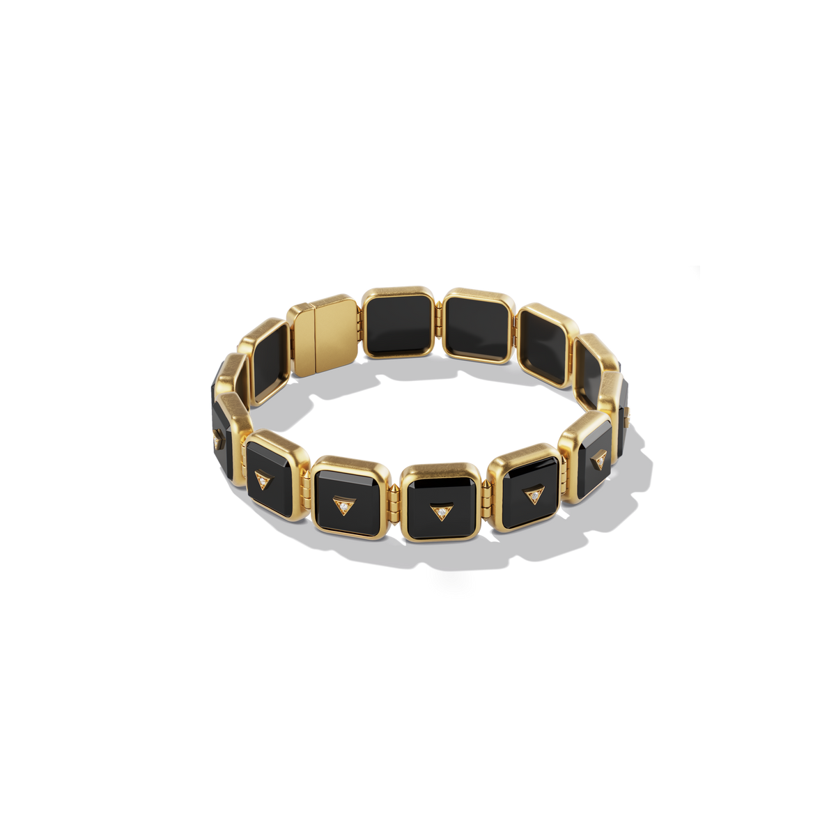 House of Harlow Petite Nova Stacker Bracelet in 14k gold with black onyx and white diamonds, three-quarter view