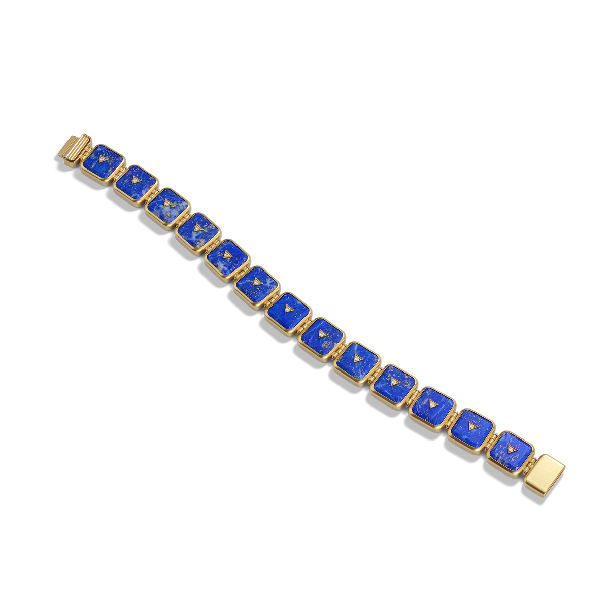 House of Harlow Petite Nova Stacker Bracelet in 14k gold with blue lapis and white diamonds, flat lay