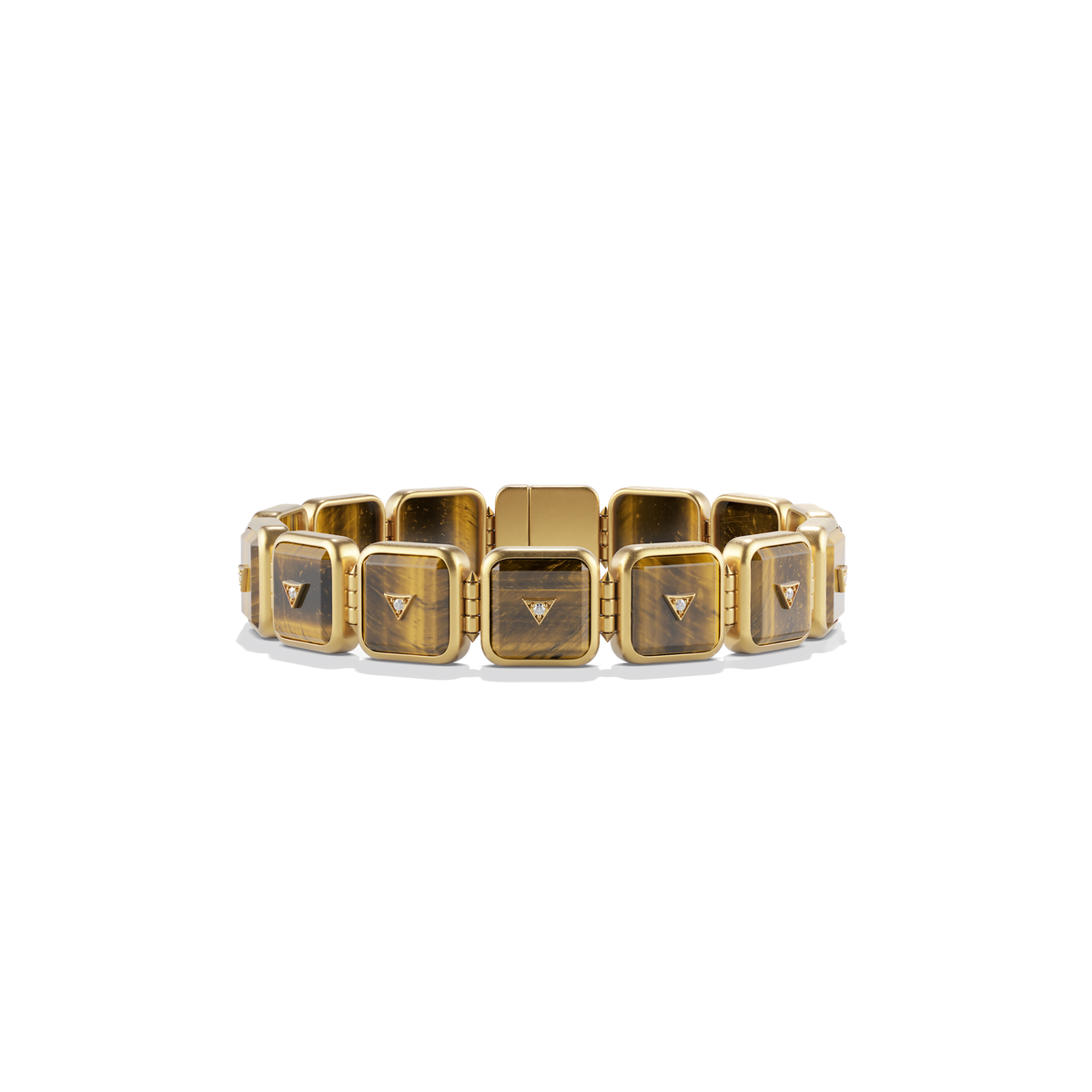 House of Harlow Petite Nova Stacker Bracelet in 14k gold with tiger's eye and white diamonds, front view