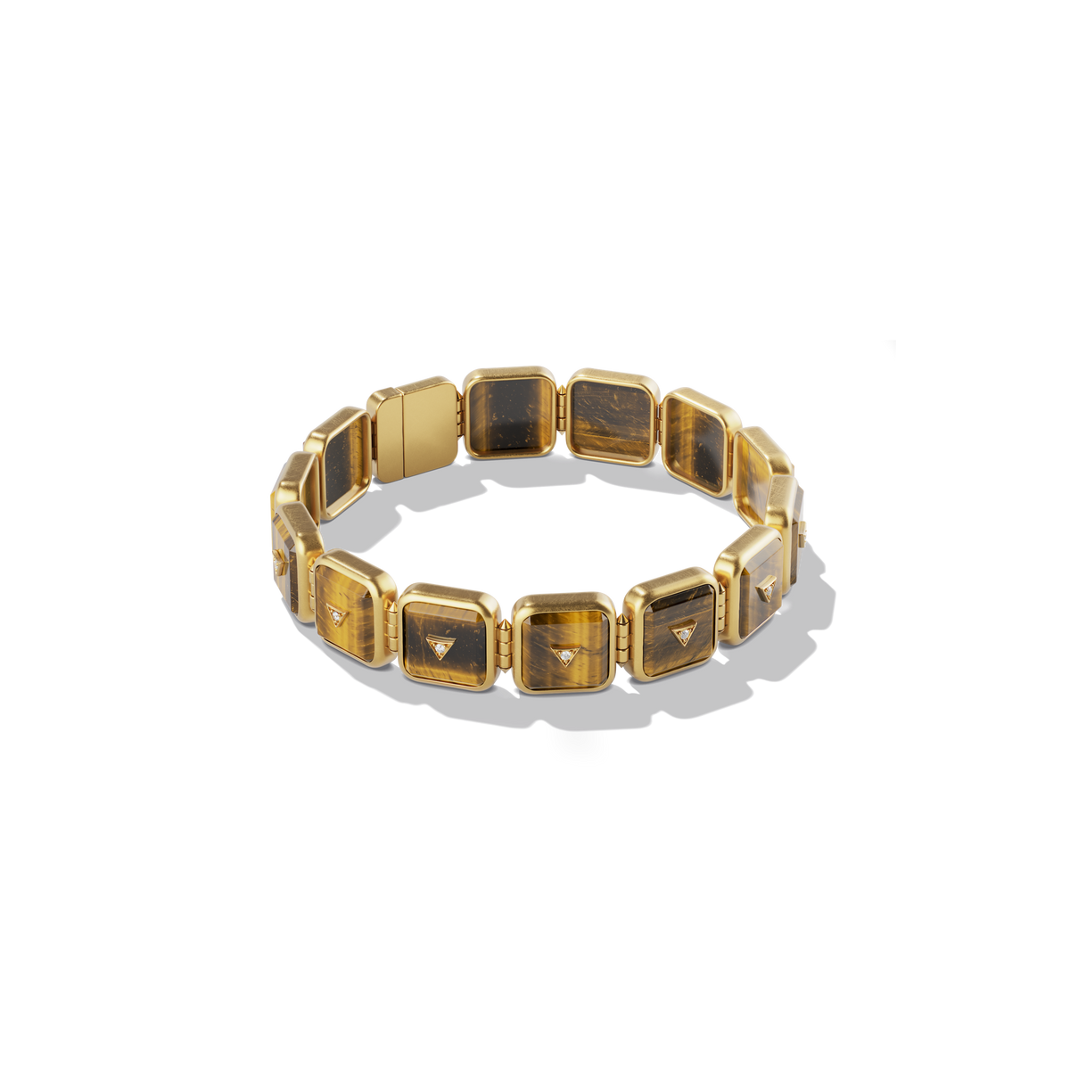 House of Harlow Petite Nova Stacker Bracelet in 14k gold with tiger's eye and white diamonds, three-quarter view