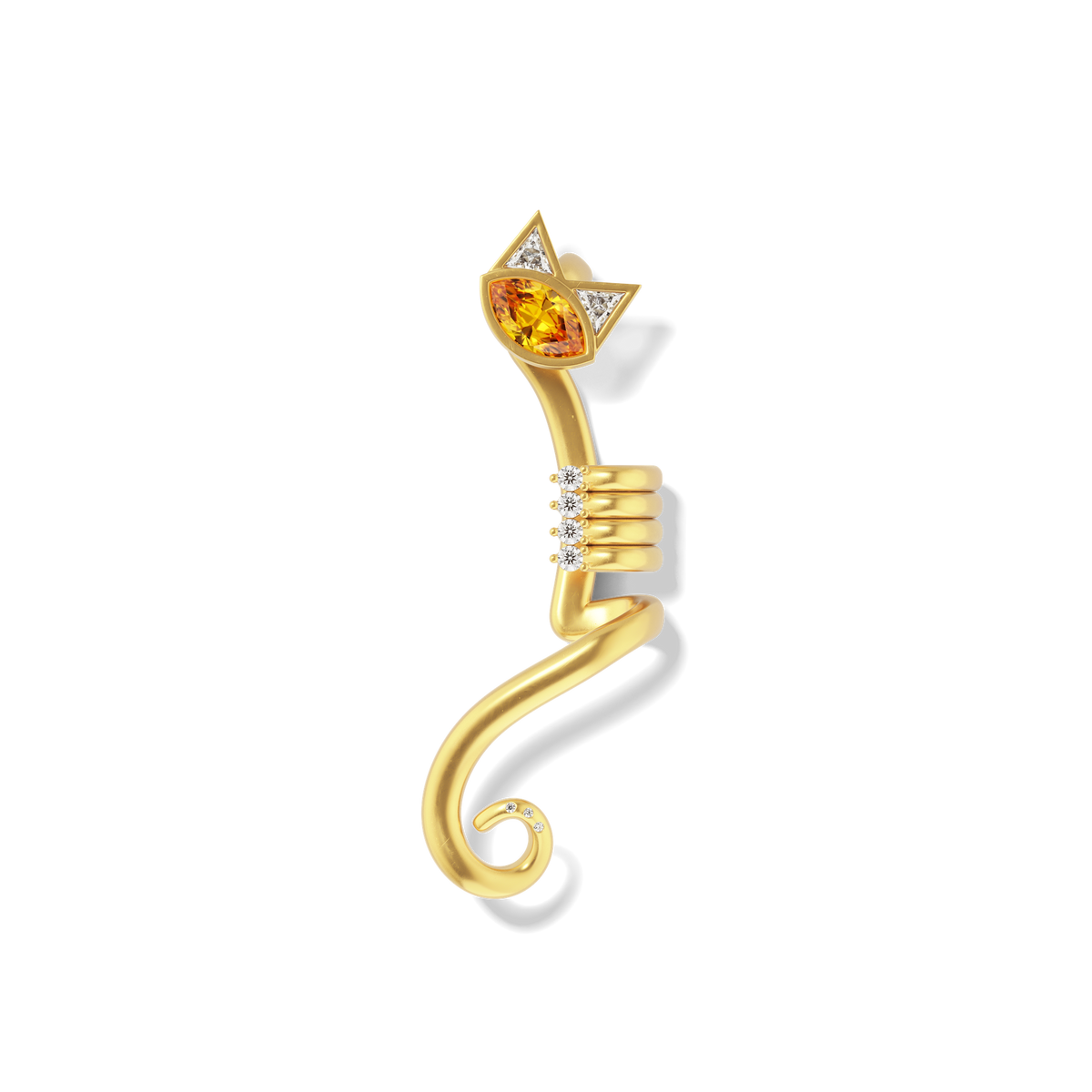 House of Harlow Tigerlily Claw Ear Cuff in 18k gold with citrine and white diamond accents, front view #stone_Citrine