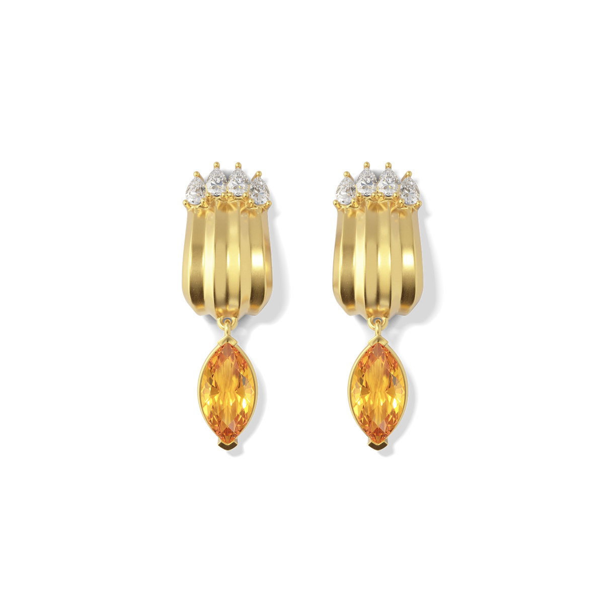 House of Harlow Tigerlily Claw Earrings in 18k gold with citrine and white diamond accents, front view