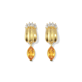 House of Harlow Tigerlily Claw Earrings in 18k gold with citrine and white diamond accents, front view