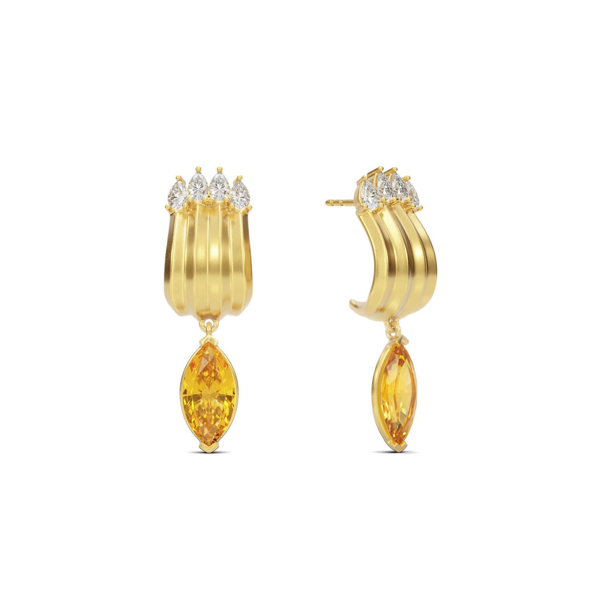 House of Harlow Tigerlily Claw Earrings in 18k gold with citrine and white diamond accents, three-quarter view #stone_Citrine