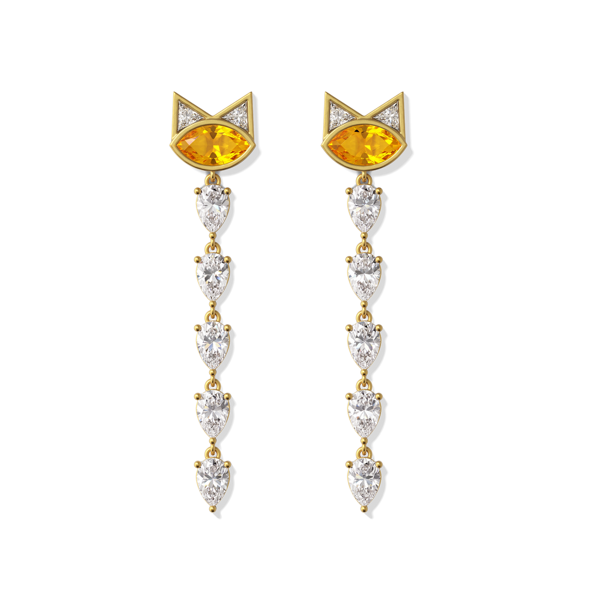 House of Harlow Tigerlily Drop Earrings in 18k gold with citrine and white diamond accents, front view #stone_Citrine