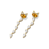 House of Harlow Tigerlily Drop Earrings in 18k gold with citrine and white diamond accents, three-quarter view