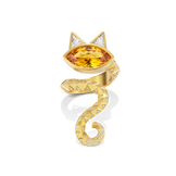 House of Harlow Tigerlily Pinky Ring in 18k gold with a marquise citrine and white diamond accents, front view