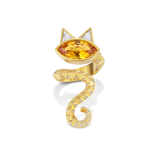 House of Harlow Tigerlily Pinky Ring in 18k gold with a marquise citrine and white diamond accents, front view