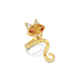 House of Harlow Tigerlily Pinky Ring in 18k gold with a marquise citrine and white diamond accents, alternate three-quarter view
