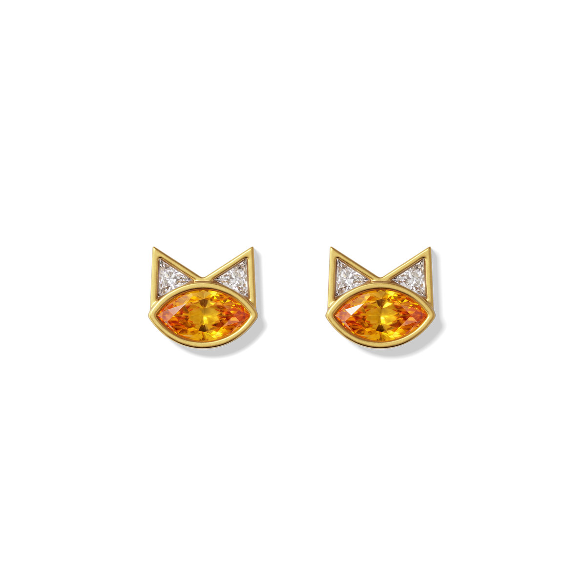 House of Harlow Tigerlily Stud Earrings in 18k gold with citrine and white diamond accents, front view #stone_Citrine